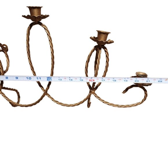 Vintage 1940s Gold Gild Metal Wall-Mounted 5-Arm Candle Holder MCM Glam Regency - Picture 3 of 7